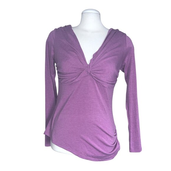 Halara Twisted V Neck Long Sleeve Ruched Skinny Work Top Sz Large Pink Womens - Picture 7 of 12